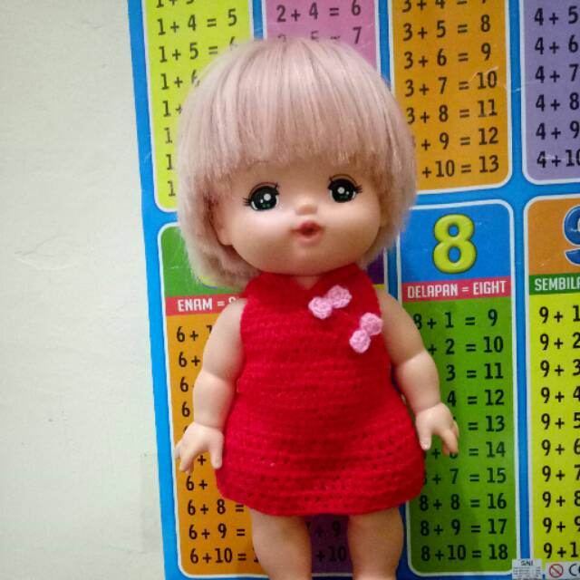 Dress rajut cheongsam buat boneka mellchan