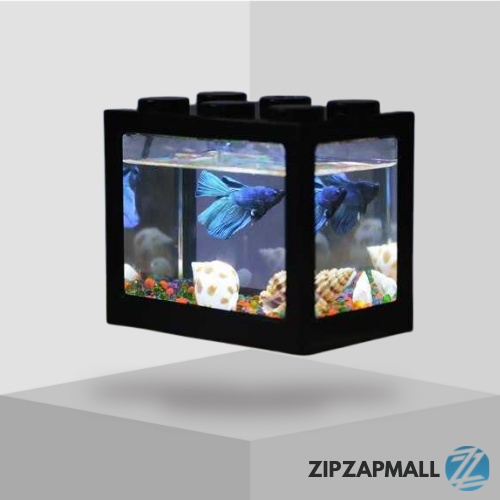 Aquarium Mini Lego Block with Colorful LED / Aquarium Akuarium Mini Ikan Cupang Akrilik Kaca LED Kecil Murah  / Aquarium Akuarium Ikan Hias Cupang Chana Akrilik Lengkap Unik Kotak Aesthetic Lampu Lengkap Portable Polos Set Lengkap Murah Original