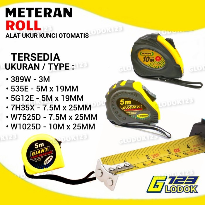 Meteran Otomatis Roll Meter Alat Ukur Tukang Bangunan Measuring Tape