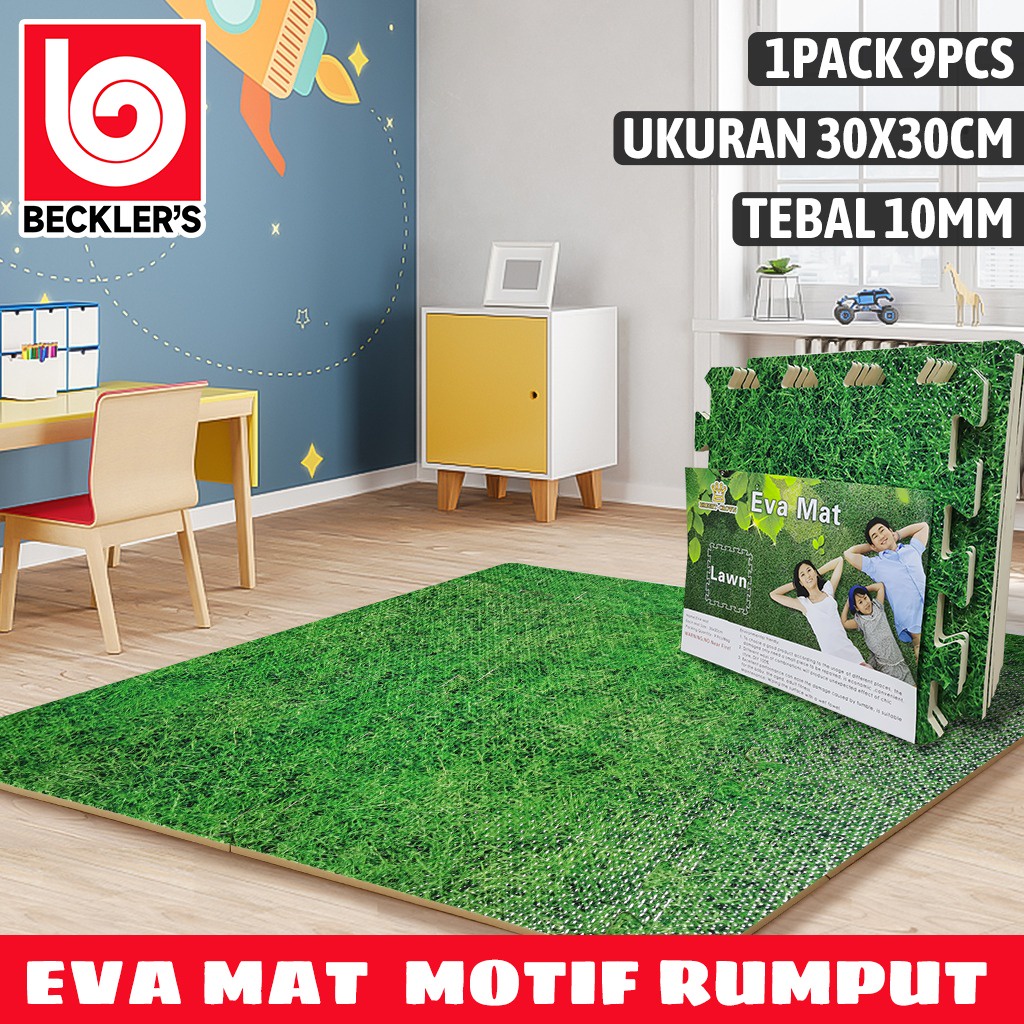 Evamat Rumput MATRAS PUZZLE LANTAI MOTIF RUMPUT Merk Bright Crown 30X30CM (1PACK 9PCS)