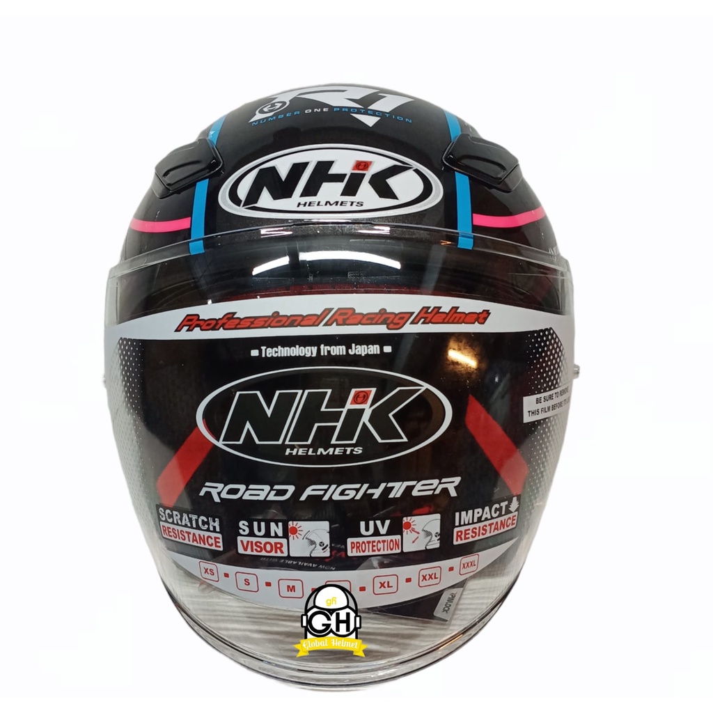 HELM NHK R1 NAPOLEON BLACK LIGHT BLUE DOUBLE VISOR HALF FACE
