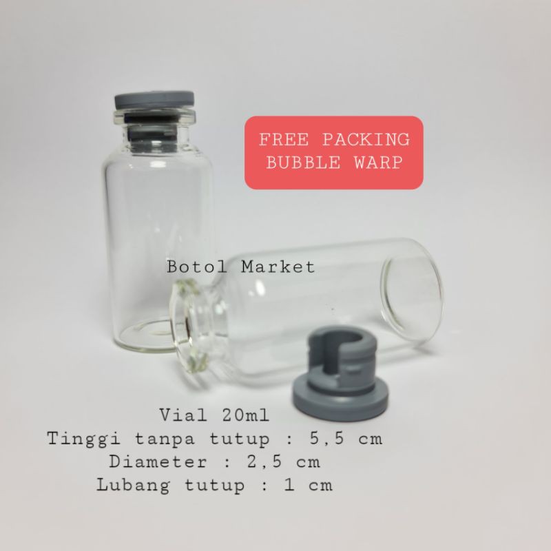 Botol kaca vial 20ml tutup karet