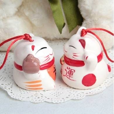 MANEKI NEKO LUCKY CAT LONCENG KERAMIK PUTIH KECIL