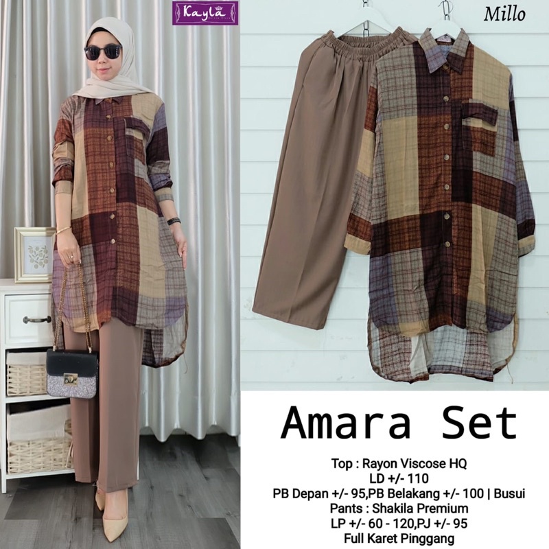 Setelan Long Tunik Rayon + Kulot Shakila - Amara Set
