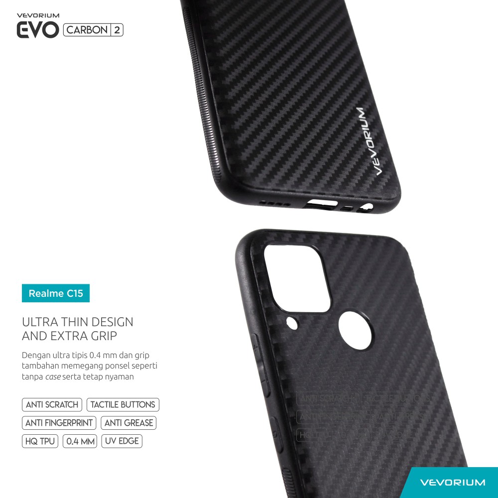 FREE TEMPERED GLASS VEVORIUM EVO CARBON Realme C15 Soft Case