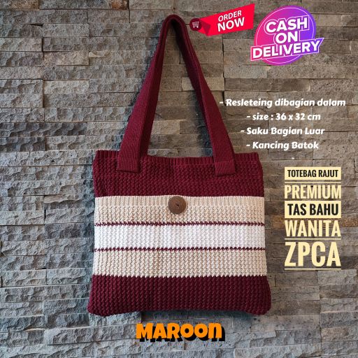 Tote Bag Rajut Premium Tas Bahu Kekinian Strip Milenial Terlaris