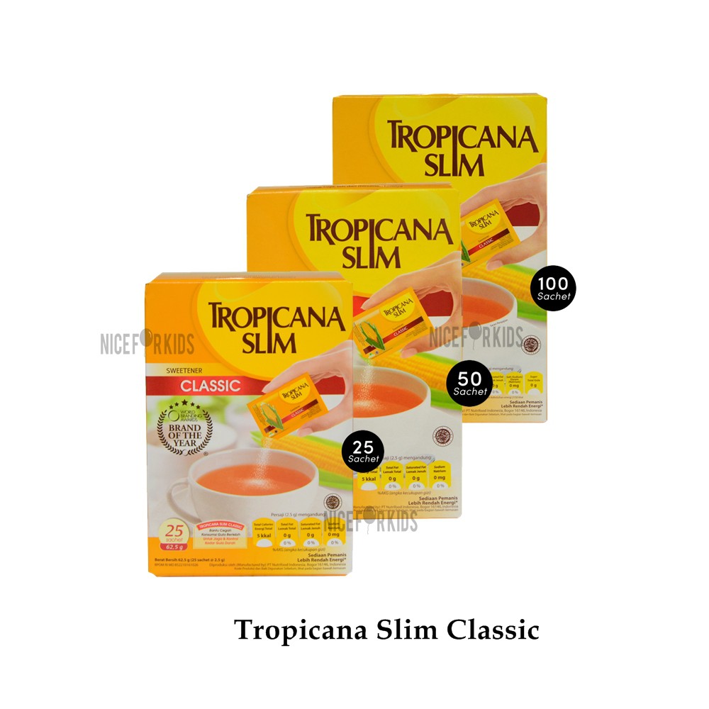 Tropicana Slim Sweetener Classic Kemasan Box isi 25pcs, 50pcs, 100pcs @ sachet 2.5 gr