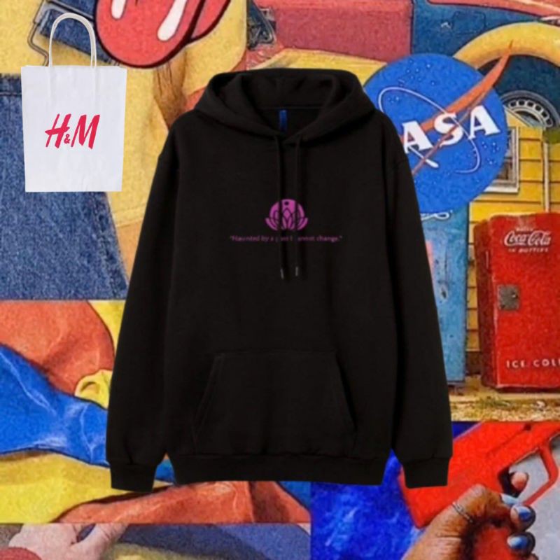 (COD)HOODIE H&M HNM SPIRIT BLOSSOM CHEST PRINTED FREE PAPERBAG