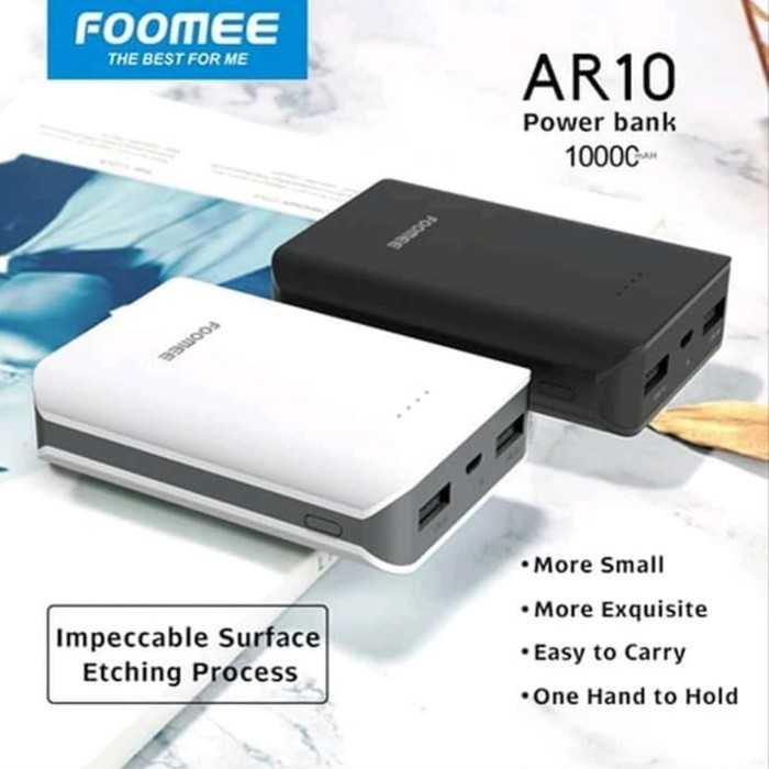 Powerbank Foomee AR10 Mini 10000Mah Dual USB Output Fast Charging 2.4A