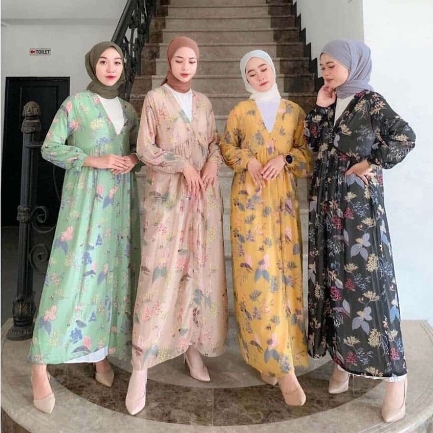 Long Flowerzee Ceruty I Long Outer Panjang Wanita