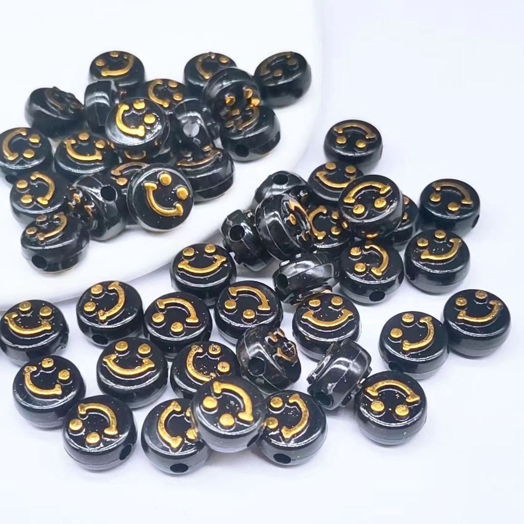 50pcs Manikmanik Spacer Longgar Motif Smiley Face Bahan Akrilik Ukuran 10mm