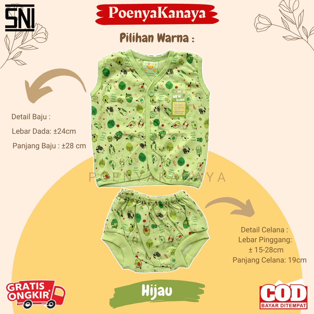 Setelan Baju Bayi Kutung Celana Pop Bayi Kancing WARNA SABLON MUNGIL Newborn SNI BCN07