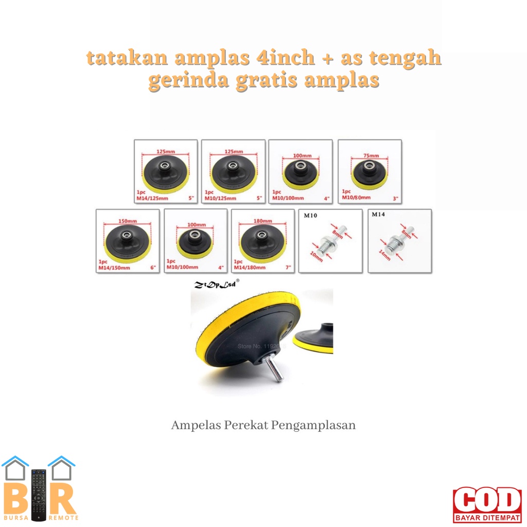 Tatakan Amplas 4inch + as tengah Gerinda gratis Amplas ISI 3PCS