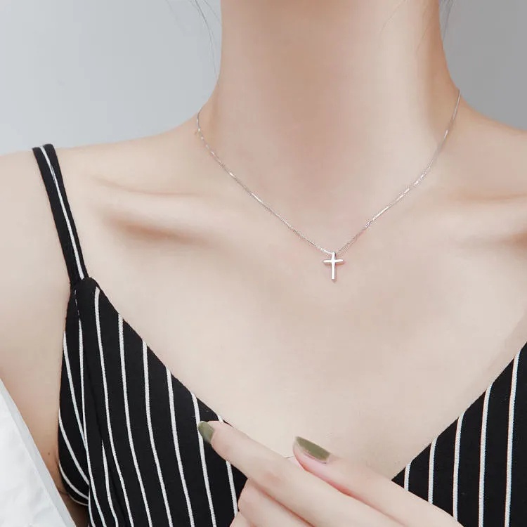 Kalung Rantai Choker Liontin Salib Warna Silver Gaya Klasik Untuk Pria Dan Wanita