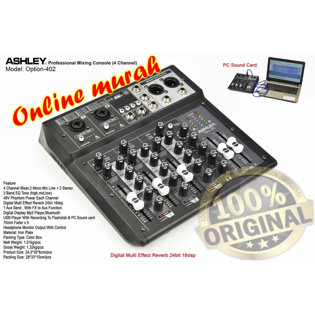 mixer ashley option 402 option402 4 channel blutooth soundcard