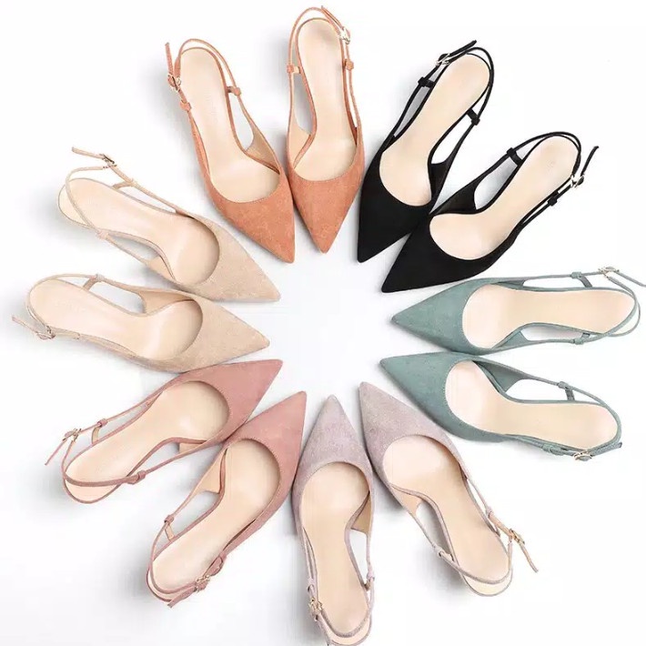 Sandal Heels Suade Bludru Wanita kekinian terbaru Hak jinjit Kondangan Ibu Ibu Andin Ikatan Cinta Se