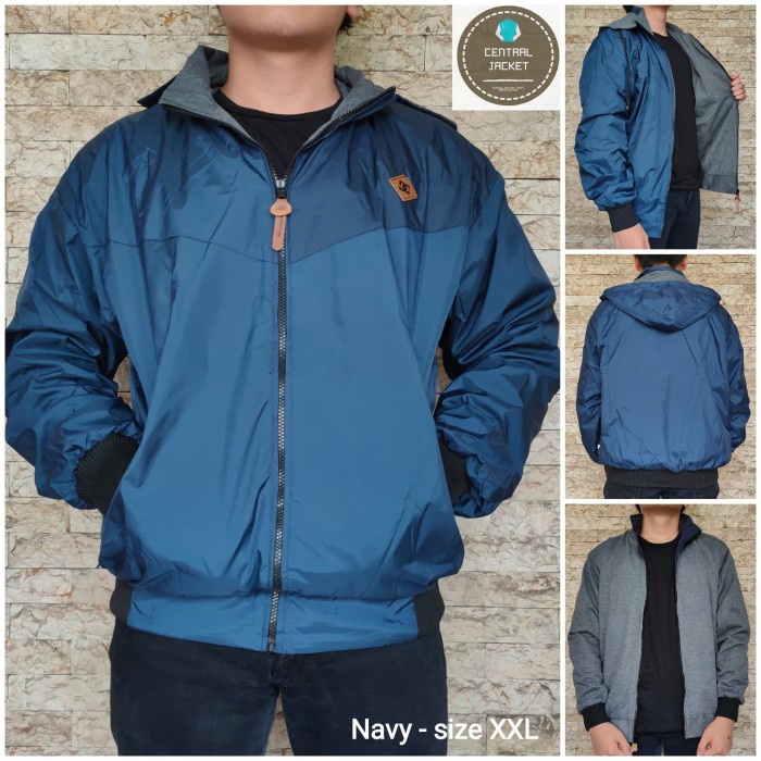 Jaket Pria BB Bolak Balik Parasut Taslan - Jaket BB Waterproof - biru dongker, XL(Y0V6) Jaket Pria C