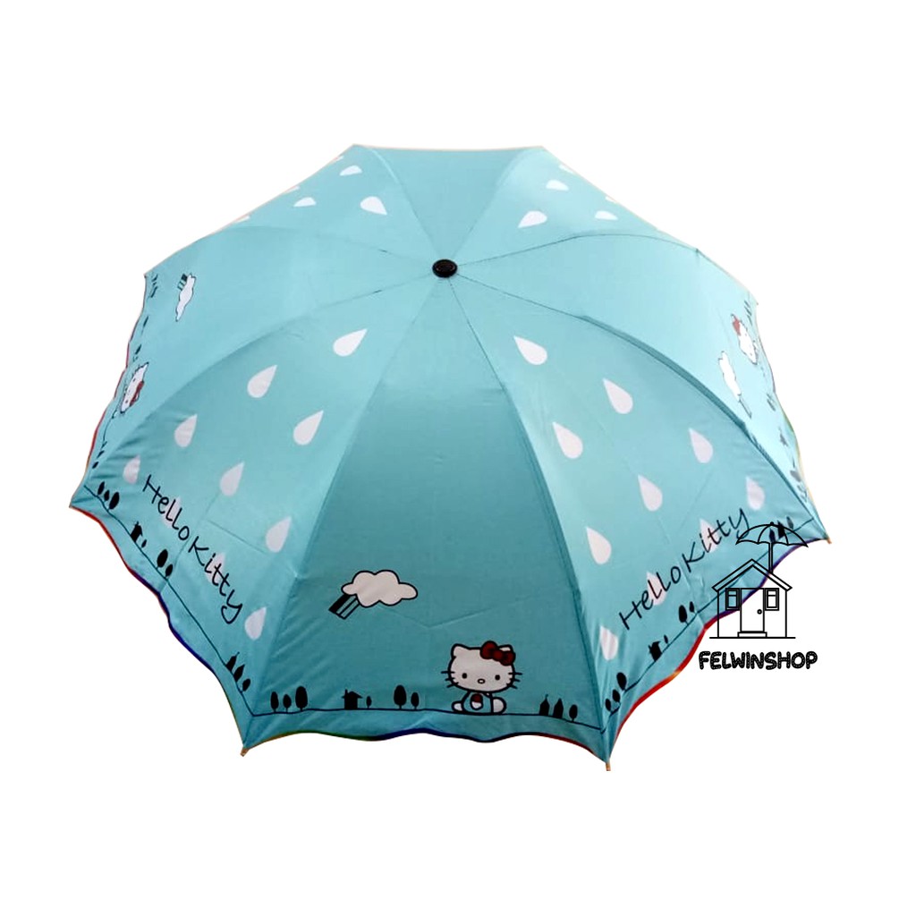 FELWINSHOP Payung Lipat 3 Nagoya Motif Hello Kitty Imut Lucu