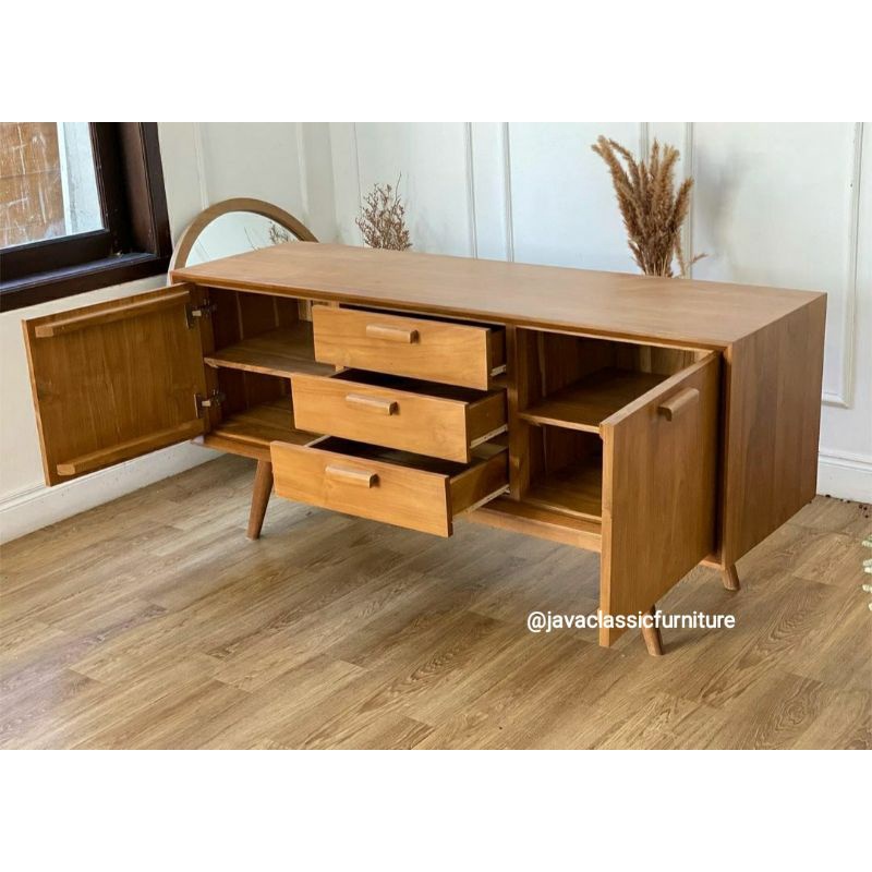 BUFET TV RETRO MINIMALIS SCANDINAVIA VINTAGE CABINET DRAWER BAHAN KAYU JATI GRADE A MURAH BERKUALITAS EXPORT FINISHING NATURAL DOFF FURNITURE JEPARA-2