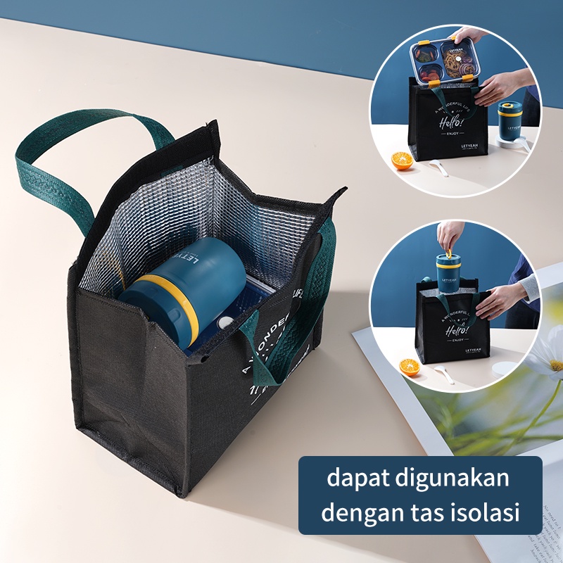 Letyeah &amp; Kaizenliving 3 grid kotak makan set tas Cangkir sup anti tumpah / Cutlery Set portable