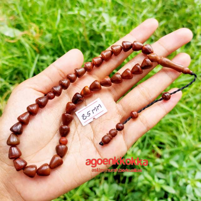 Tasbih 33 kokka kaukah tetes air 8,5 mm coklat