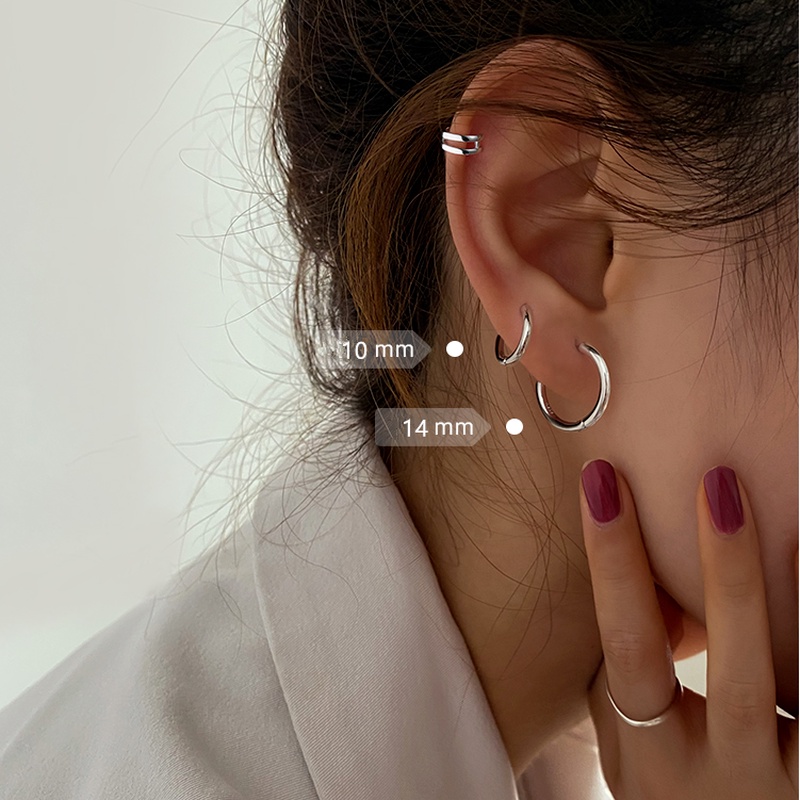 We Flower 1Pair Stainless Steel Silver Hoop Earrings for Women Girls 8mm/10mm/12mm/14mm