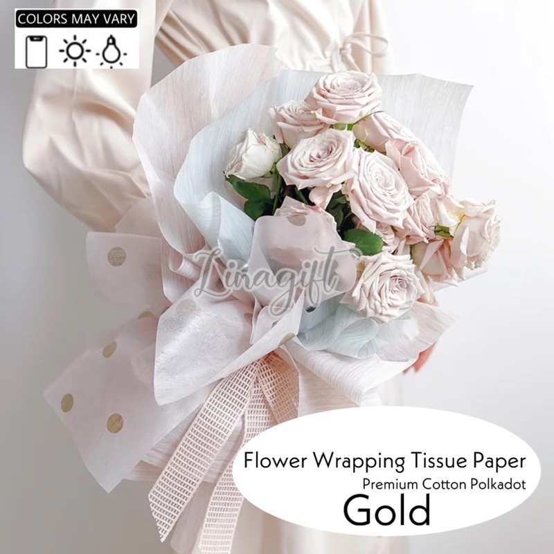 ( 5 Lembar ) PREMIUM COTTON POLKADOT - FLOWER WRAPPING TISSUE PAPER WATERPROOF DOT - KERTAS TISU TISUE BUNGA ONDE DOT RANGKAIAN BUKET FLORIST