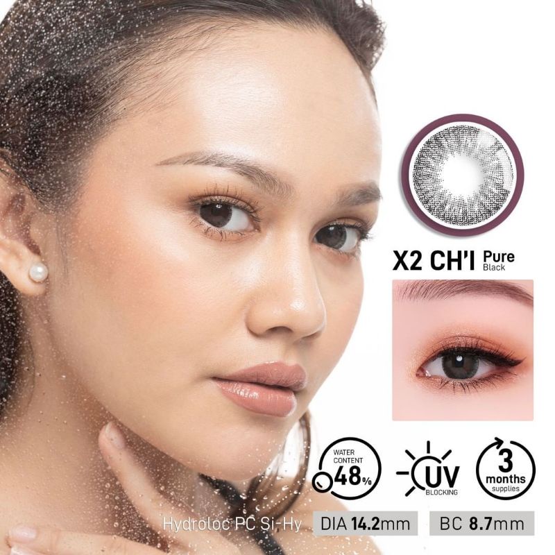 softlens warna Black Hitam Silicone Hydrogel X2 Chi (Pure)