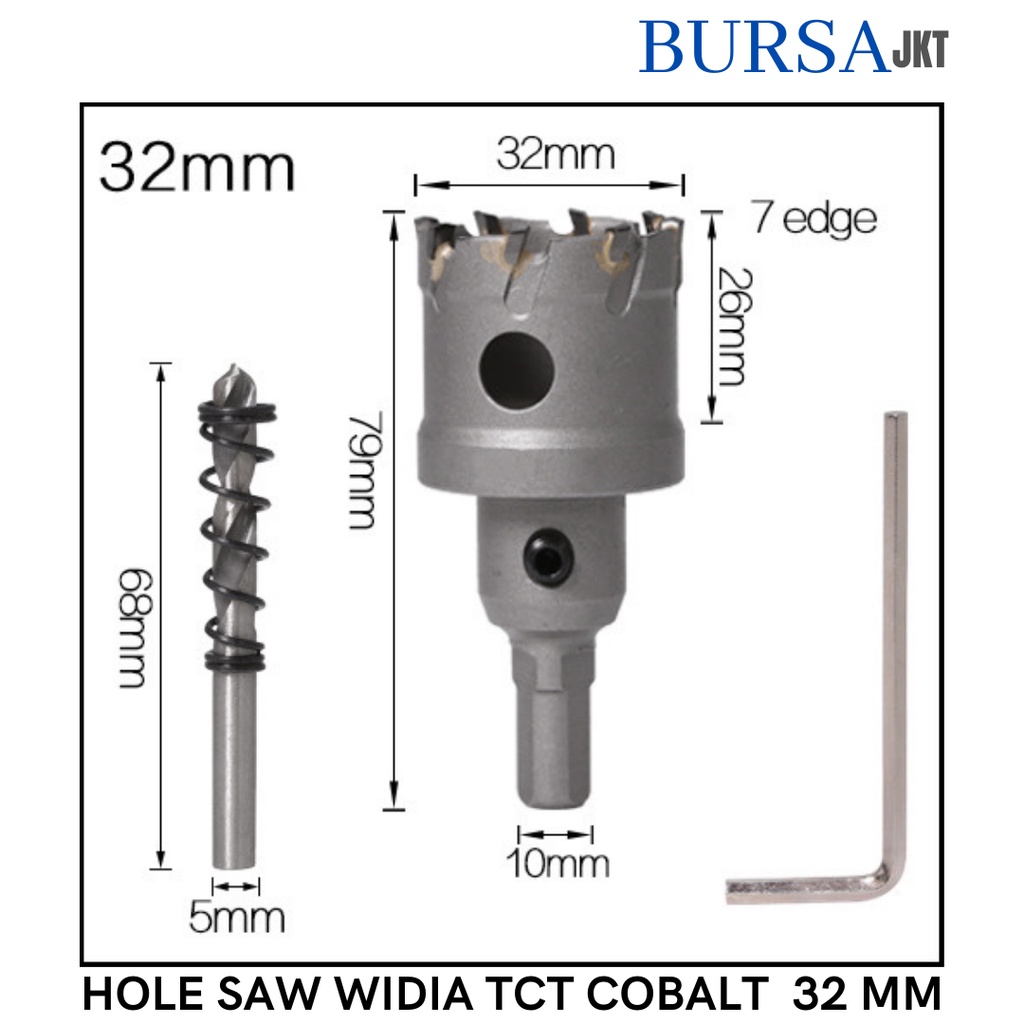 HOLE SAW TCT WIDIA M35 COBALT MATA BOR PELUBANG BESI KUNINGAN PLAT TEBAL 32 MM