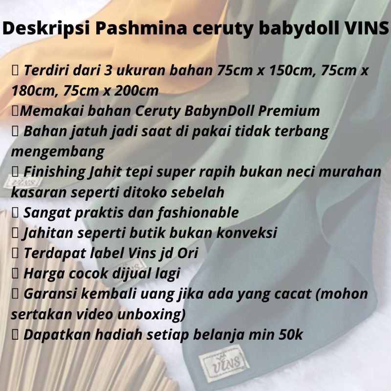 VINS Pashmina Ceruty Babydoll Premium 200x75cm Cerutty Cerruty