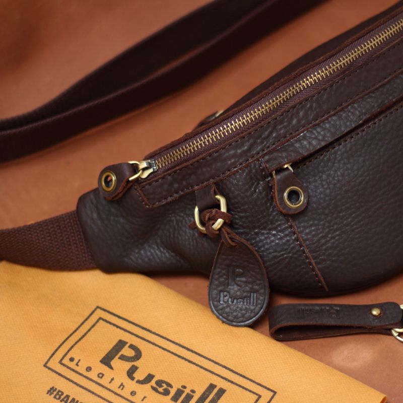 waisbag pusiill AM002/kulit asli sapi/brown waistbag pull kulit sapi/