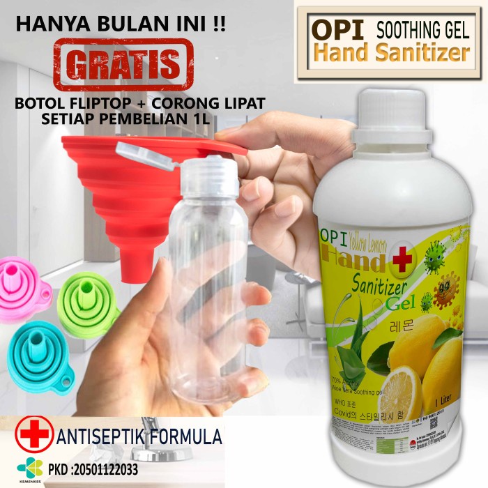 Hand Sanitizer Gel 1 Liter Lemon dll bonus Botol dan Corong cantik Promo berlaku hanya bulan ini saja, ayo buruan sebelum habis periode promo sudah ada izin edar resmi by Oke sabun suplayer