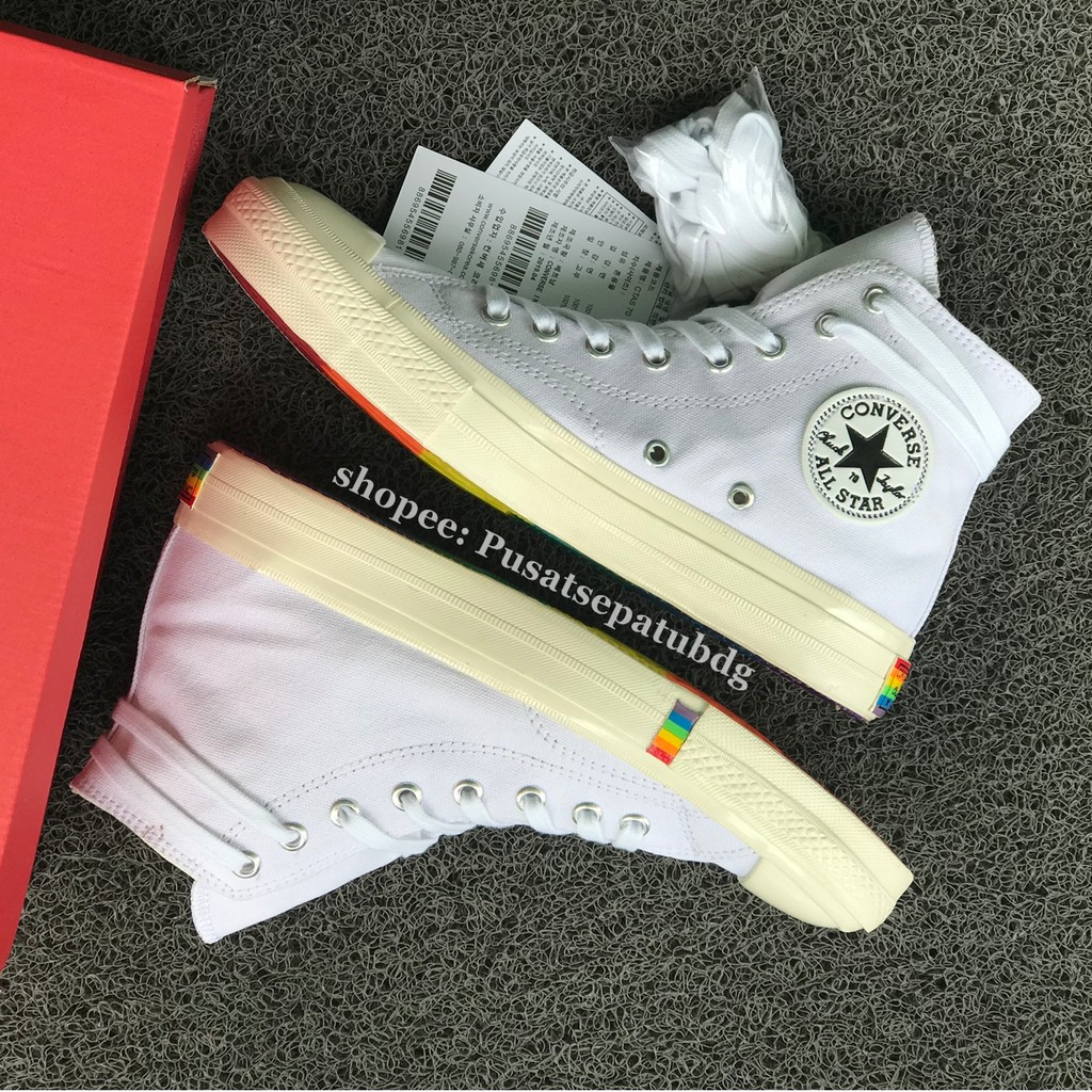 Sepatu Sneakers Pria Wanita Converse Rainbow High Full White