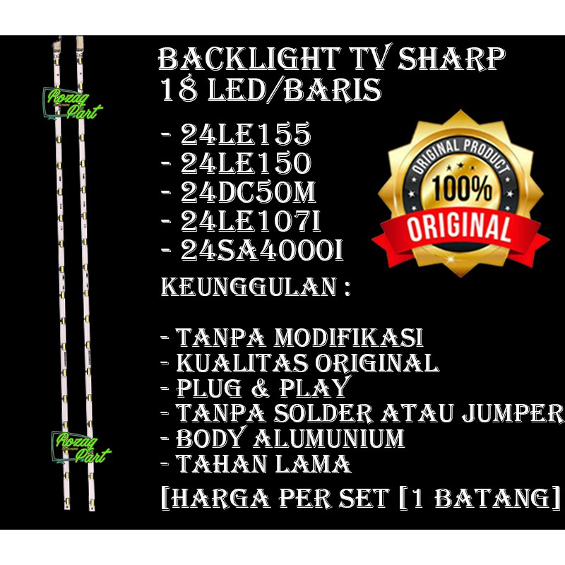 Lampu Backlight TV Sharp 24 inc inchi Type LC 24LE107I 18 Led 3 Volt