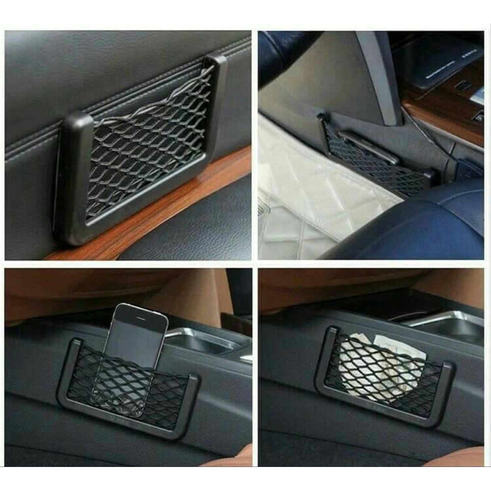 Car Net Organizer Pockets Bag Kantong Jaring Mobil HP Holder Koin Kartu Karcis Tiket Rokok Jepit