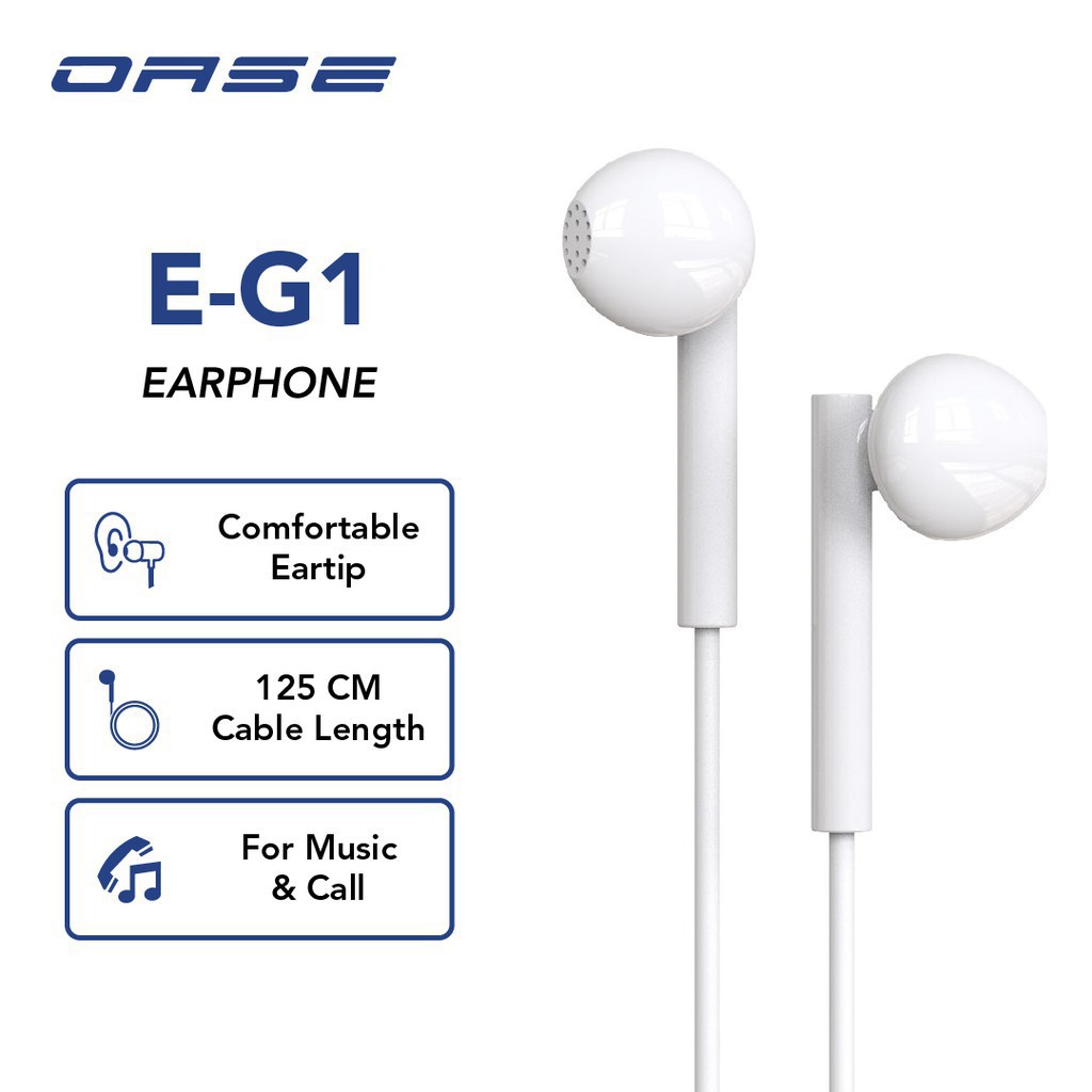 Oase E-G1 Earphone Cable Length 125 cm With Mikrofon All Phone Universal Handsfree Handset All In Ea