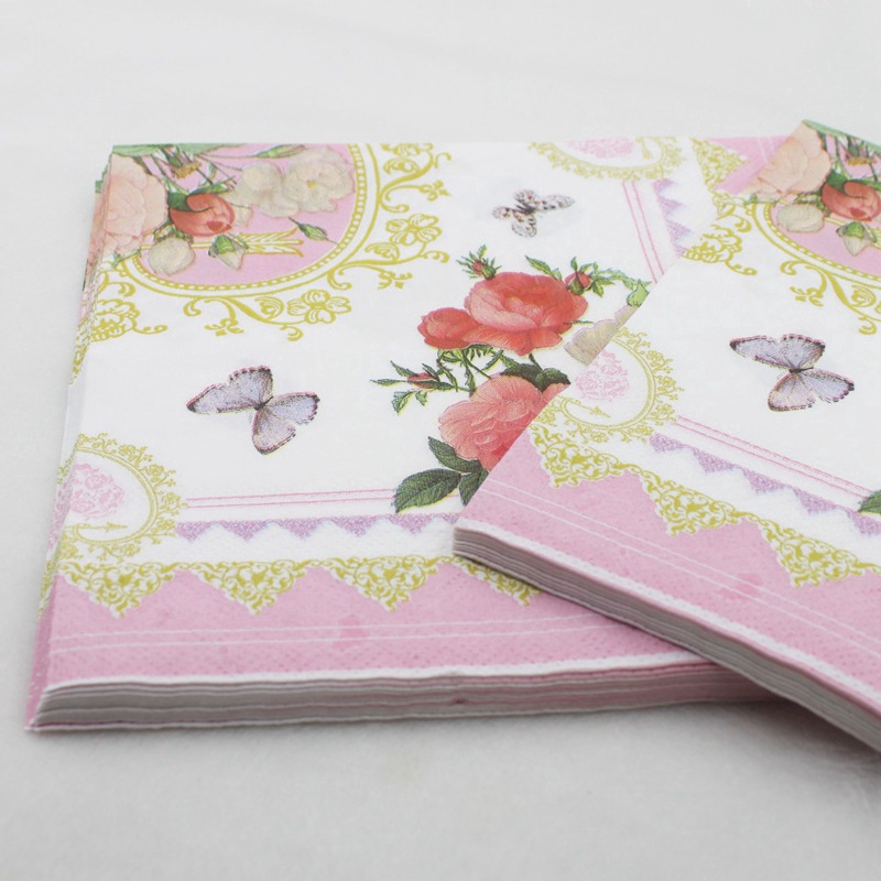 Pink Flowers Paper Napkins Print Tissue Napkins Decoration Serviettes 20pcs/pack