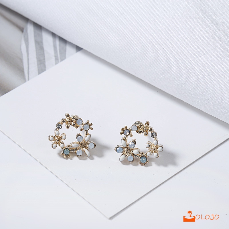 OLOJO    Korea Anting Tusuk Bentuk Giwang Sterling Silver 925 dengan Kristal untuk Wanita