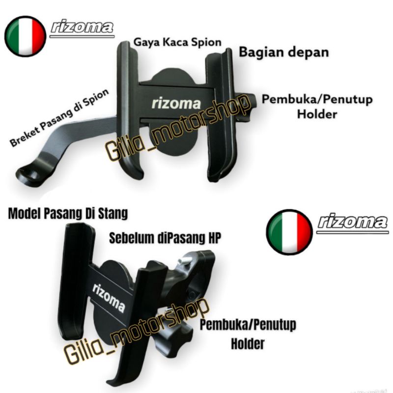 Holder Hp Spion &amp; Stang Full Besi Black Series Rizoma Original Universal