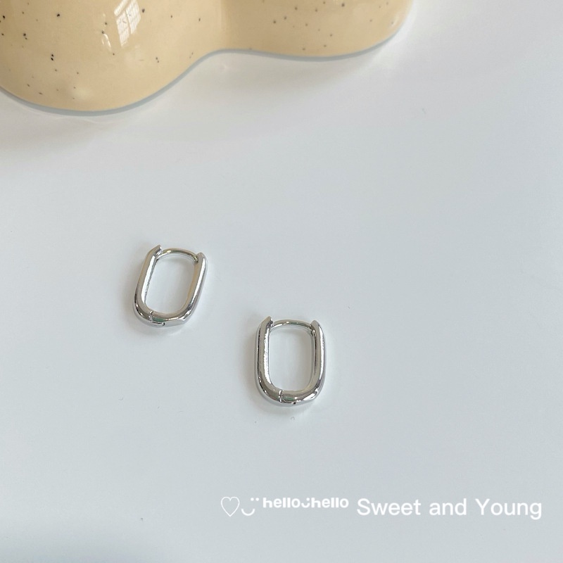 Anting Tusuk Gantung Bahan Sterling Silver 925 Desain Persegi / Bulat Gaya Simple / Retro Untuk Wanita