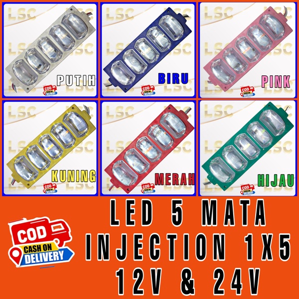 LAMPU LED 5 mata INJECTION 12-24 volt, variasi mobil motor truk bis