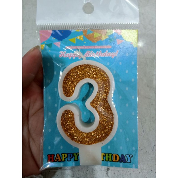 LILIN ULANG TAHUN ANGKA 3 GLITTER GOLD