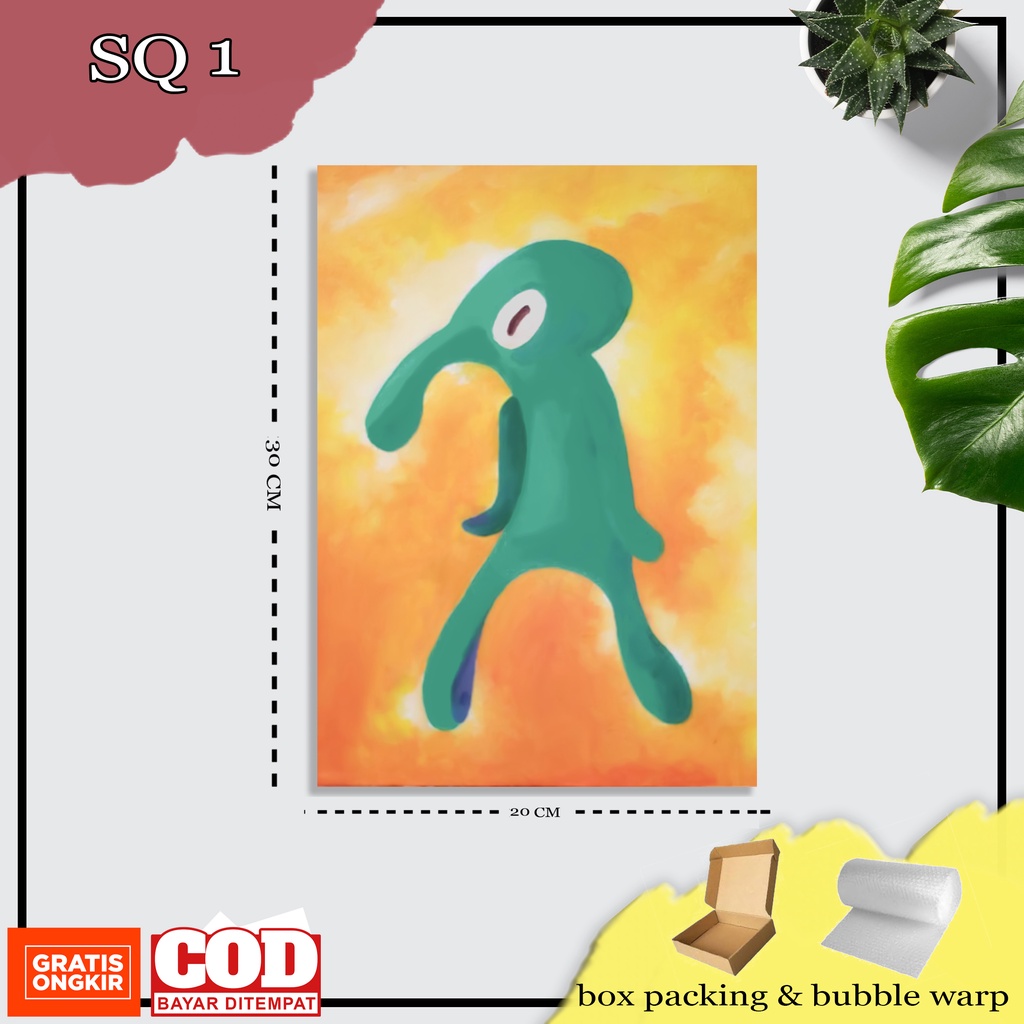 HIASAN DINDING SPONGEBOB SQUAREPANTS MINIMALIS LUKISAN SQUIDWARD TAMPAN DAN BERANI POSTER KAYU