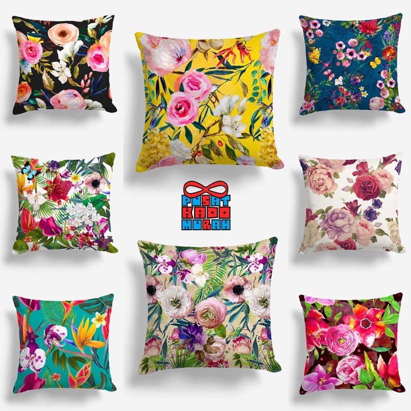 Bantal Sofa Print Motif Floral Flowers Bunga 40x40 cm - Pusat Kado Murah