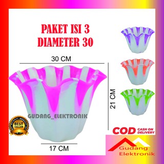 PAKET ISI 3 Pot  Bunga  Plastik  Warna Besar  Ukuran  30 Cm 