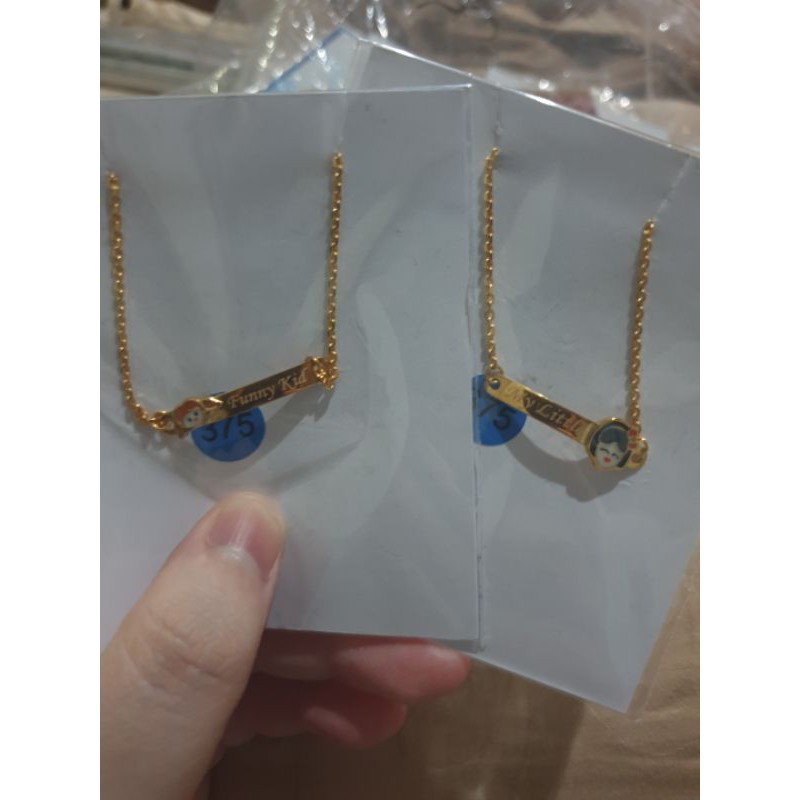Gelang rantai anak plat pelat karakter kartun emas asli 375 kado anak perempuan