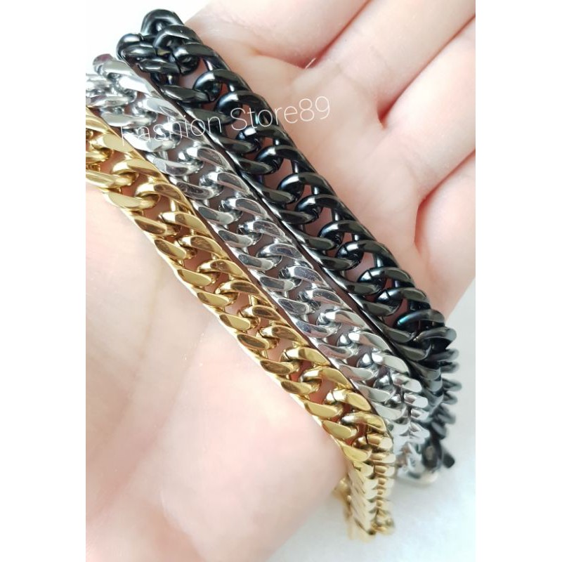 Gelang Rantai Titanium Silver Black Gold Titanium impor Antikarat Fashion Pria Wanita gelang rantai padat tebal 8mm 10mm