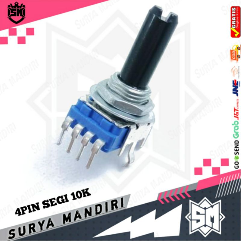Potensio Segi 10K 4Pin TEKUK DERAT potensio Segi biru 4 kaki
