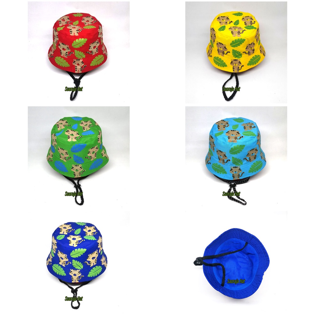 Topi Bucket Hat Anak 3-12 tahun Motif Macan ada Tali dan Stopper