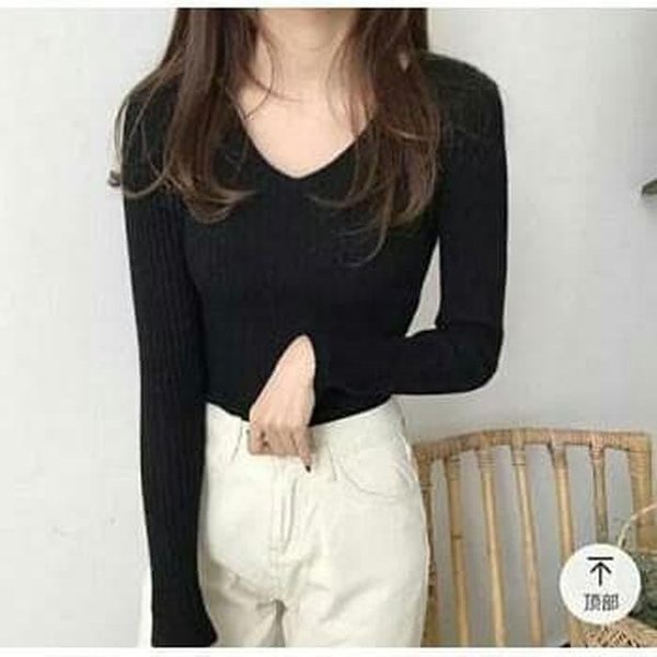 ATASAN RAJUT WANITA VNECK / vneck rajut lengan panjang